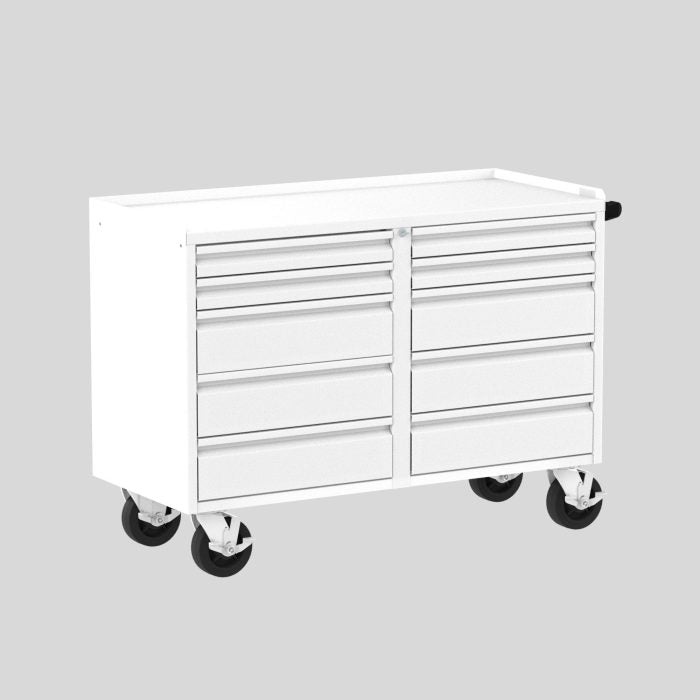 Valley Craft Mobile Workbench, 48"W Deluxe - (10) Drawers, 48"W x 21"D x 36"H, 2000 lb. Capacity, White