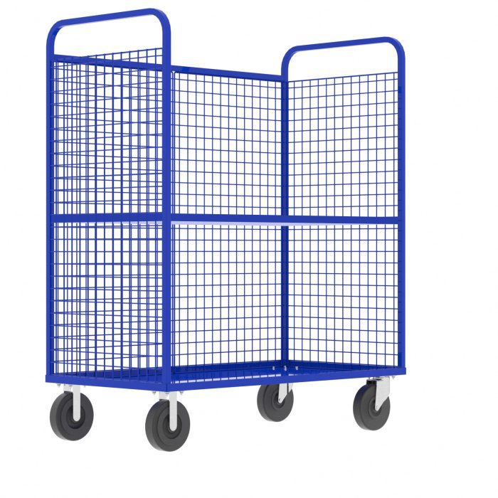 Valley Craft Cage Cart - Stock Picking, 3-Sided, (1) Adjustable Shelf, 57"L x 30"W x 68"H, 1600 lb. Capacity, Blue