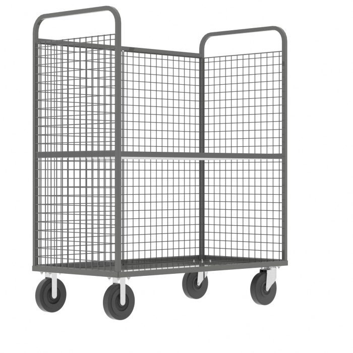 Valley Craft Cage Cart - Stock Picking, 3-Sided, (1) Adjustable Shelf, 57"L x 30"W x 68"H, 1600 lb. Capacity, Gray