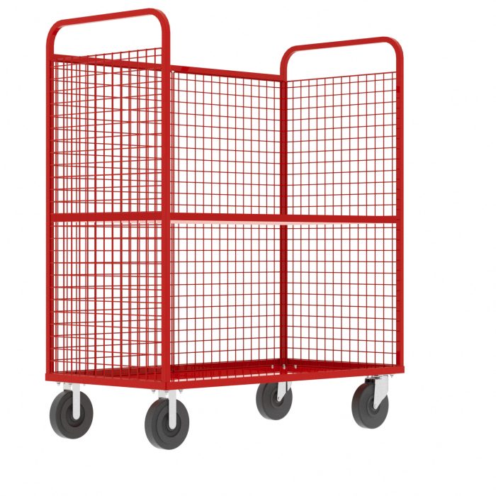 Valley Craft Cage Cart - Stock Picking, 3-Sided, (1) Adjustable Shelf, 57"L x 30"W x 68"H, 1600 lb. Capacity, Red