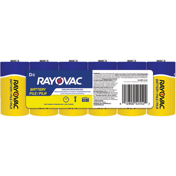Rayovac® Heavy Duty D Zinc Carbon Batteries, 6/Pkg