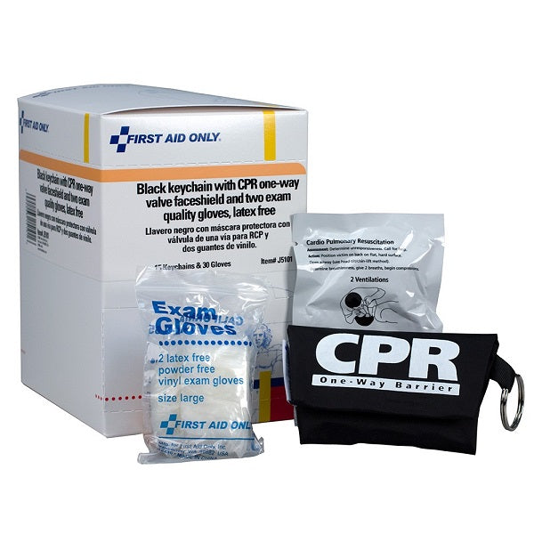 CPR Face Shields w/ Latex-Free One-Way Valve, 2 Exam Gloves, & Nylon Pouch on Keychain, 15/Box