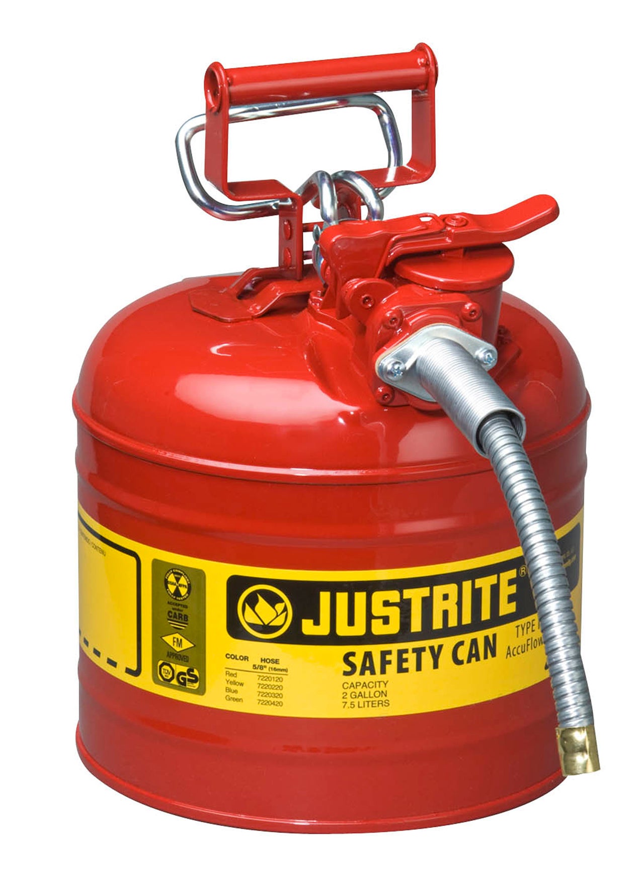Justrite 2-Gallon Steel Type II AccuFlow Safety Can w/ 5/8" Hose
