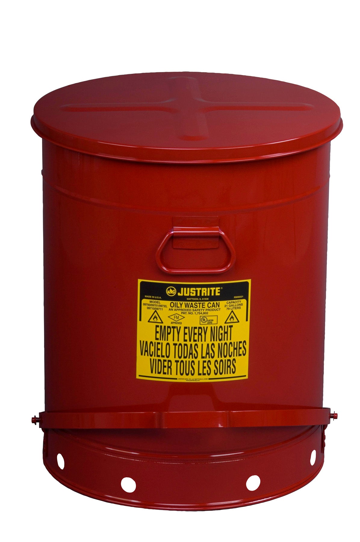 Justrite 21-Gallon Metal Oily Waste Can w/ Foot Operated Cover