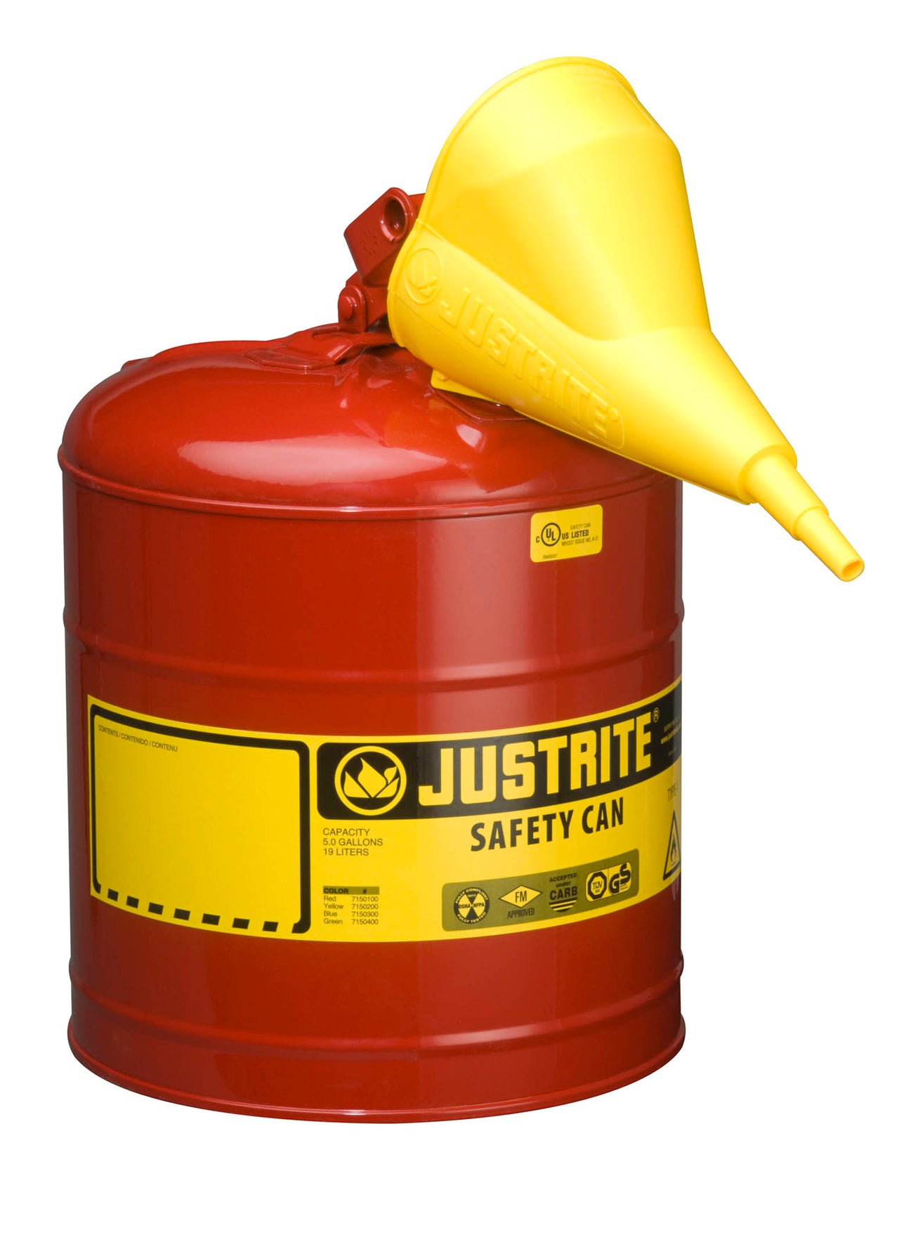 Justrite 5-Gallon Steel Type I Safety Can w/ Funnel