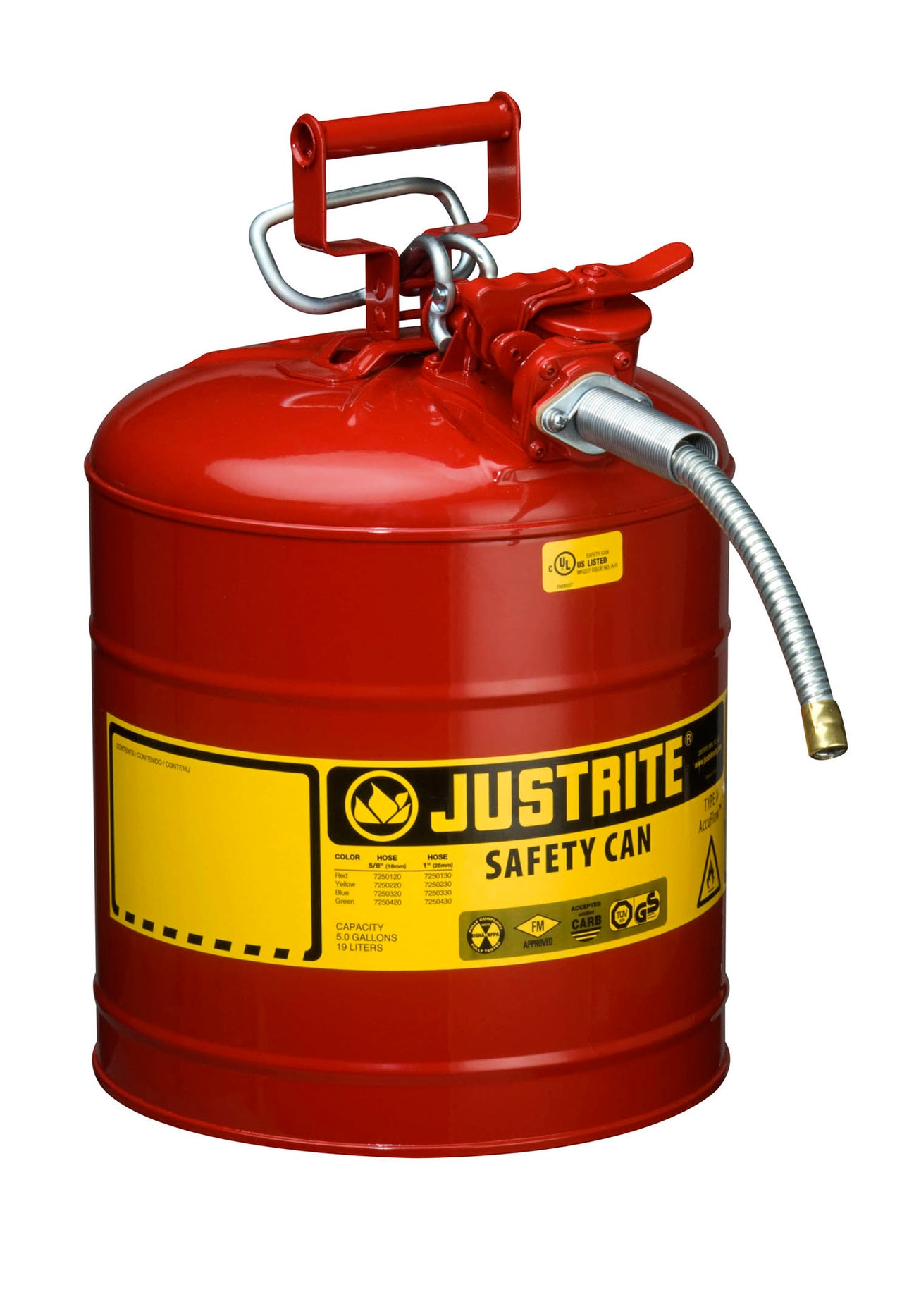 Justrite 5-Gallon Steel Type II AccuFlow Safety Can w/ 5/8" Hose