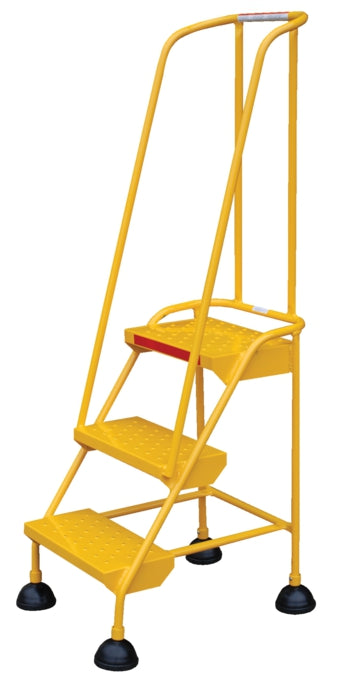 Perforated 3 Step Commercial Spring Loaded Rolling Ladder - Yellow