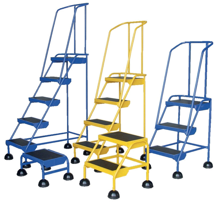 Perforated 4 Step Commercial Spring Loaded Rolling Ladder - Blue