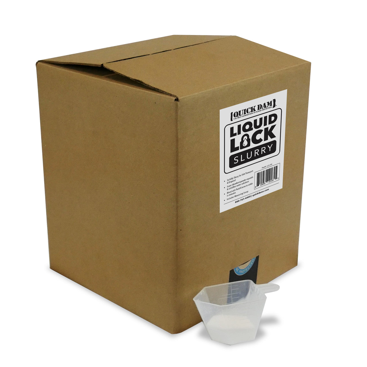 Quick Dam Liquid Lock Slurry 50lb box with scoop, treats 1100 glns
