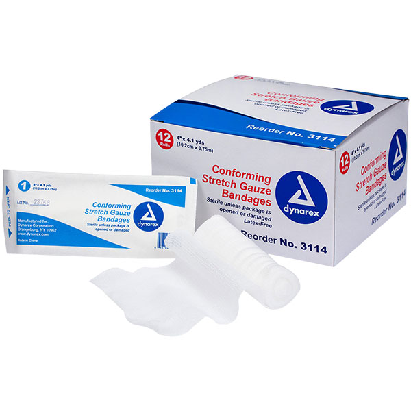 Sterile Conforming Gauze Bandage, 4" x 4 yd, 12/Box