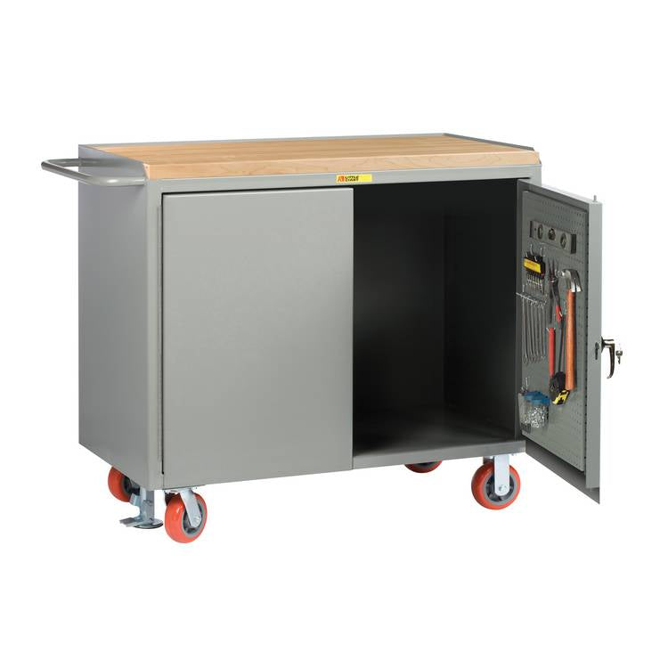Mobile Bench Cabinets w/ Pegboard Doors - Model MJ2448PBDFL