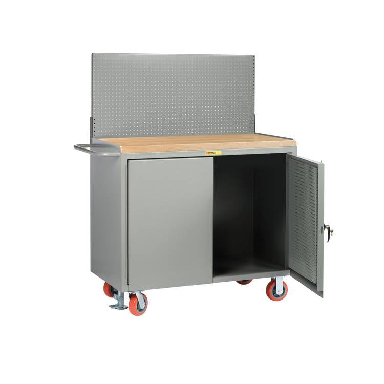 Mobile Bench Cabinets w/ Pegboard Doors - Model MJPBDFLPB