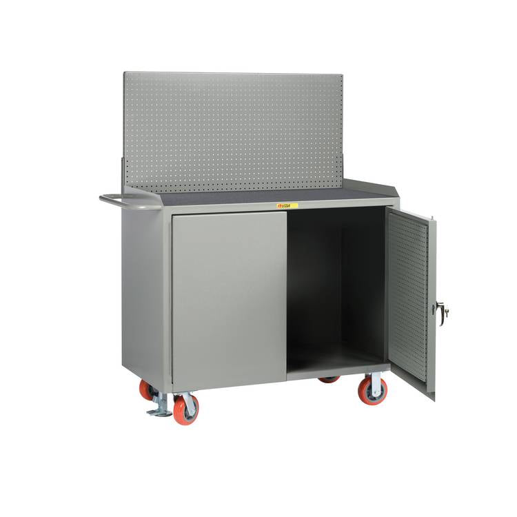 Mobile Bench Cabinets w/ Pegboard Doors - Model MMPBDFLPB