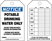 Notice Potable Drinking Water Only ...