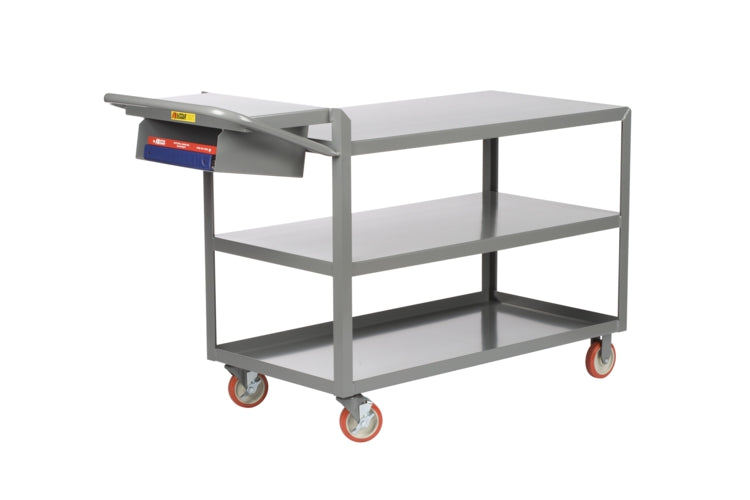 Little Giant 24" x 48" Flush Order Picking Truck w/ 5" Casters, 3 Shelves & Writing Shelf