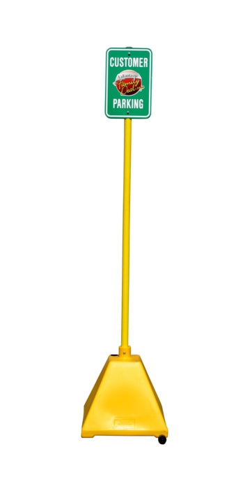 YELLOW PYRAMID SIGN BASE W/POLE & WHEELS - Model PYSB-W-Y