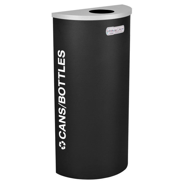 Kaleidoscope Collection Half Round Black Recycling Receptacle for Cans and Bottles