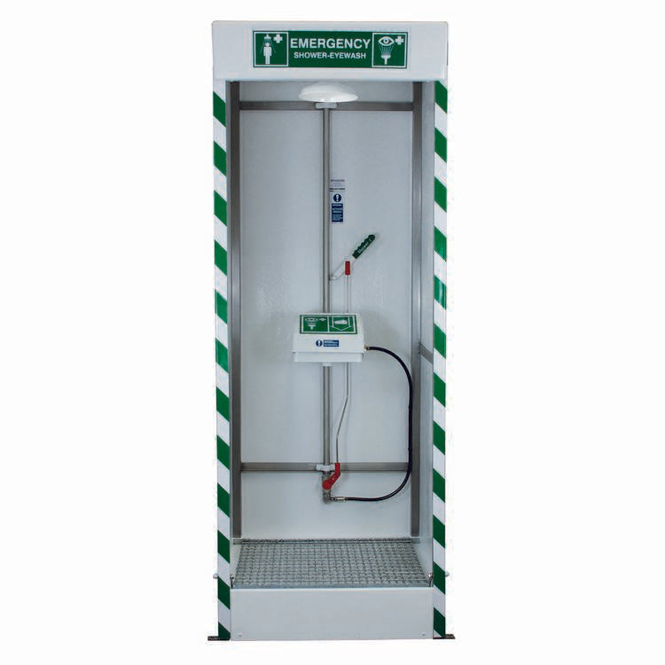 Hughes Emergency Cubicle Shower, Shower and Covered ABS Eye and Face Wash