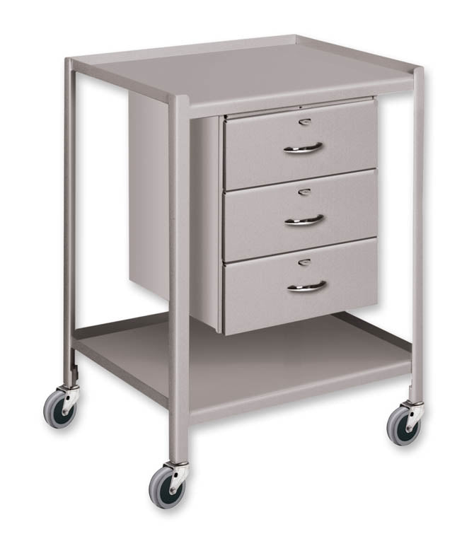 Pucel 19" x 25" Utility Cart w/ 2 Shelves, 3 Drawers, & 3" Casters